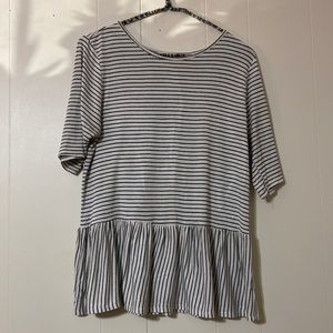 Black and white stripped ruffle bottom top